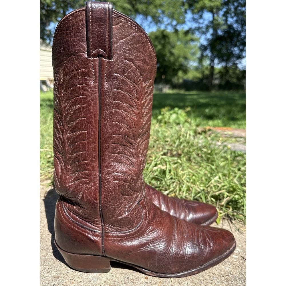 Vtg Brown Leather Western Cowboy Boots Sz 8.5 D Snip Toe Made In USA - Picture 4 of 10